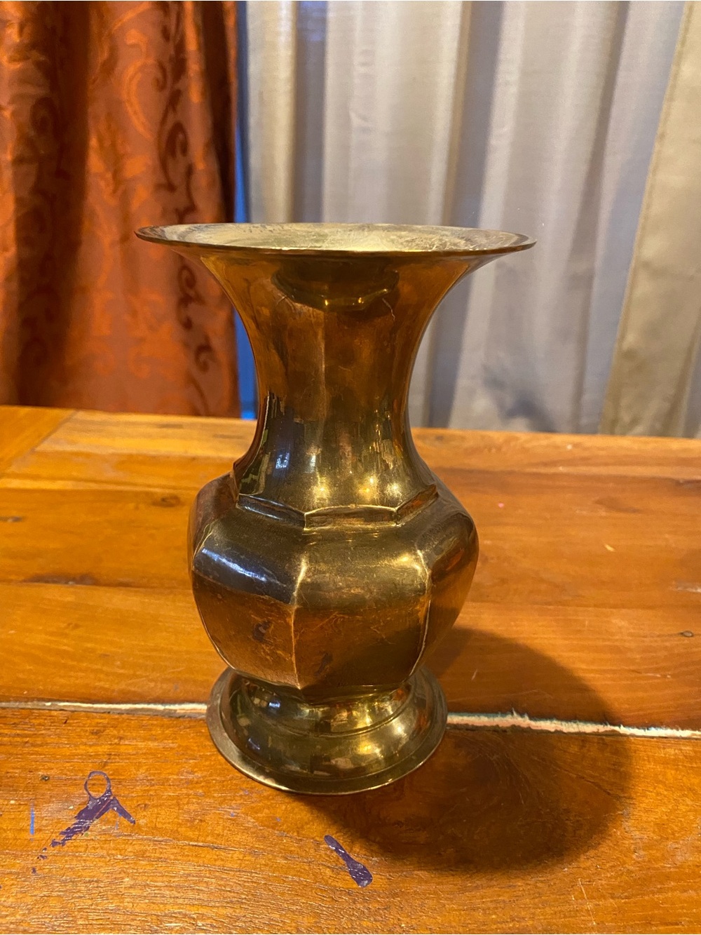 Vintage-Style Brass Accent Vase - Polished Brown Brass Finish